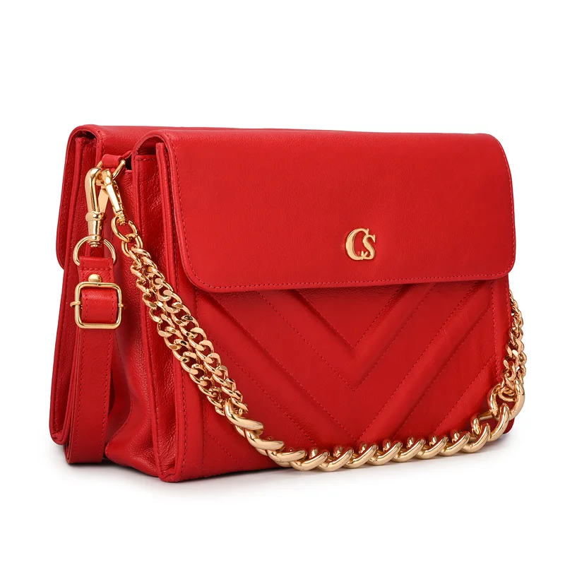 Carmen Steffens Red Ruby Quilted Bag with Chain Strap